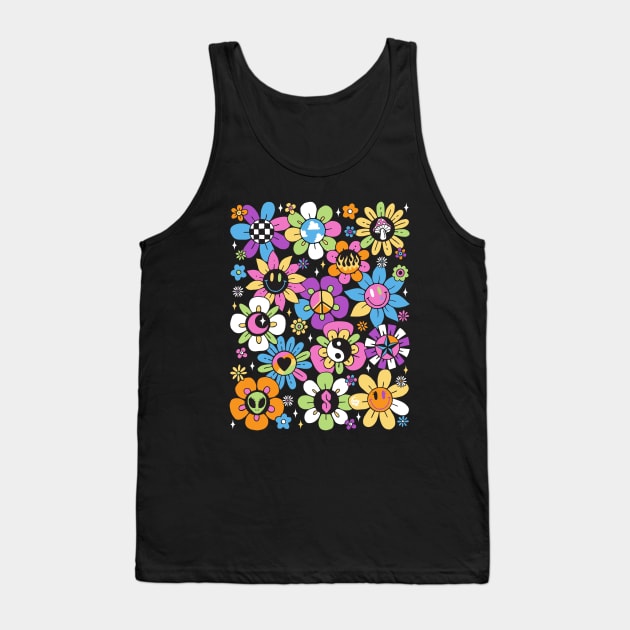 Neon Pastel Smiley Blossoms Tank Top by DajonAcevedo